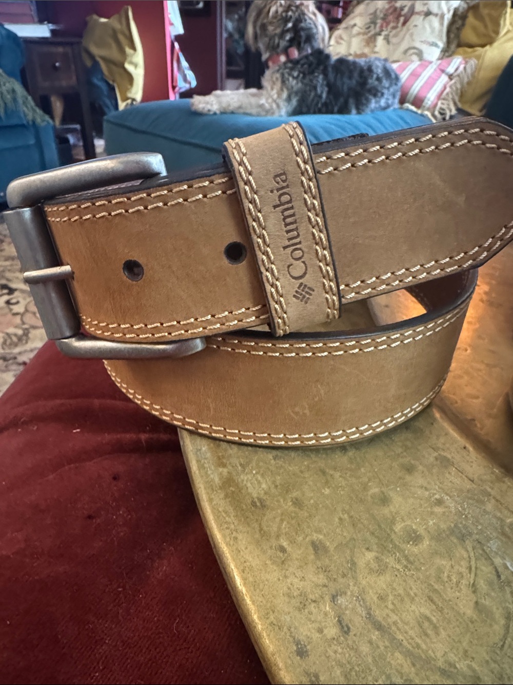 Columbia Brown Leather Casual Belt with Contrast Stitching